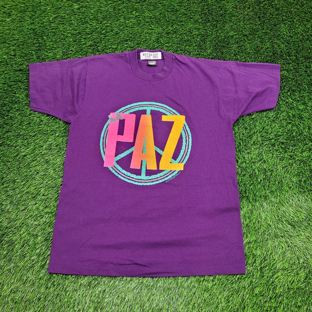 Vintage 1990 La-Paz Peace-Sign Shirt Womens XL 21x27 Purple